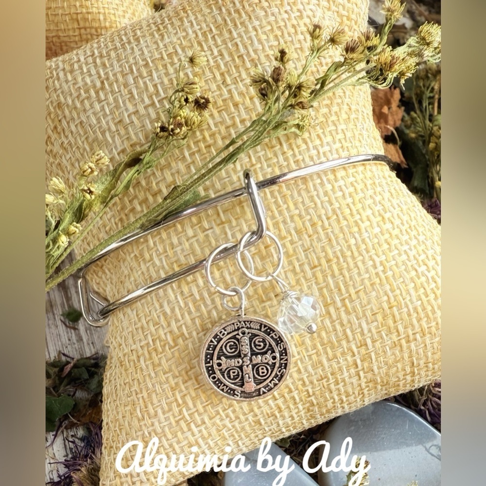 GIFTS + Silver statement bangle multi charms bracelet